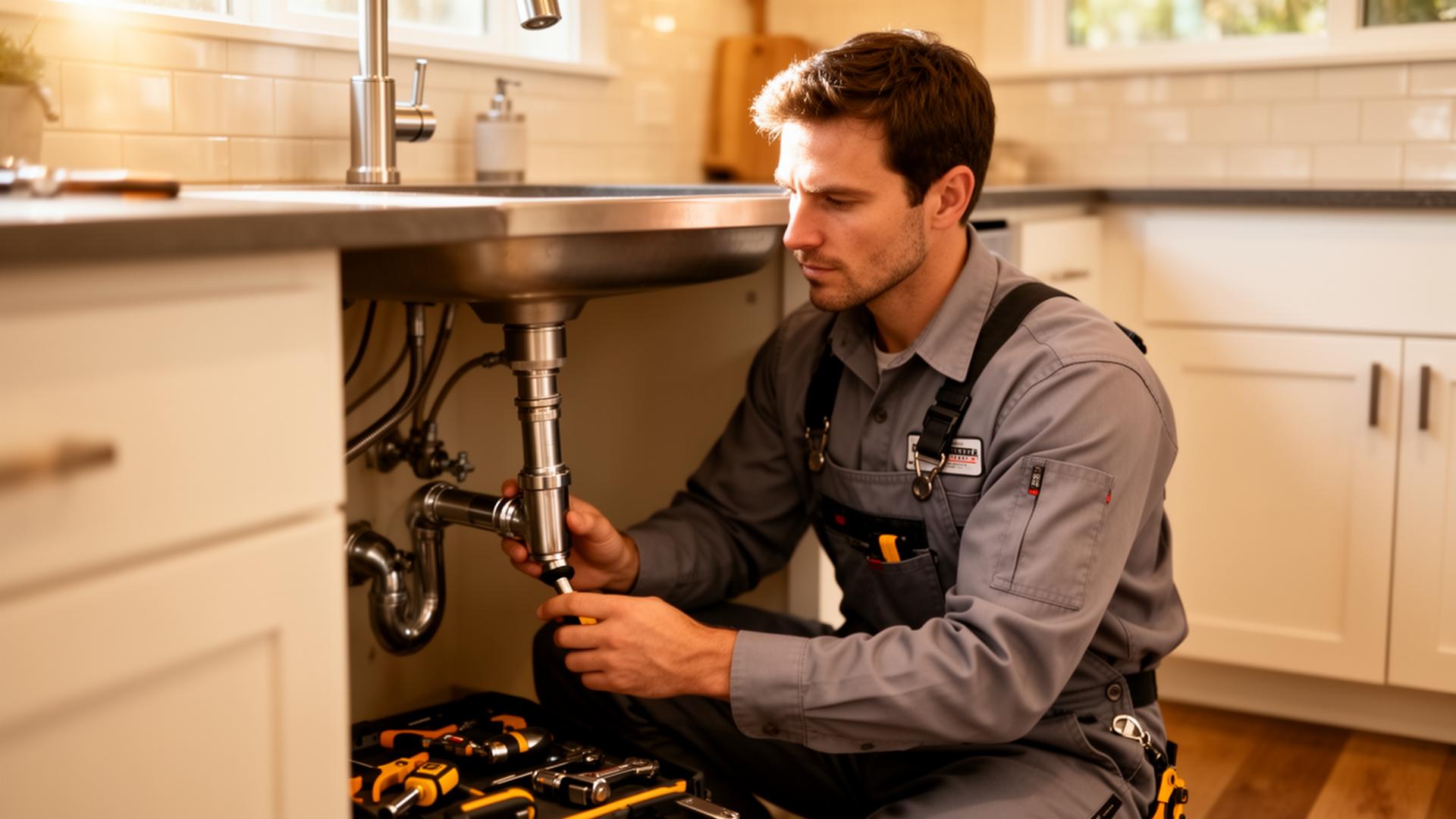 North Peak Plumbing technician repairing a kitchen sink in Snohomish County, WA